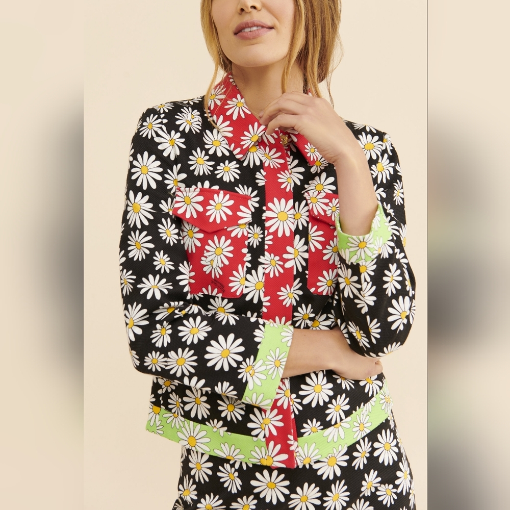 Moschino Boutique x Daisy Daisy Black Red Colorblock Floral Jacket, Size 6